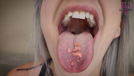 Mia's Mouth talk and pop rocks with endoscope view inside: Uvula, Teeth, Tongue, Face, Extreme Close Up- 1080p