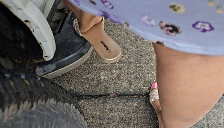 Balbina enjoying a walk on flat sandals