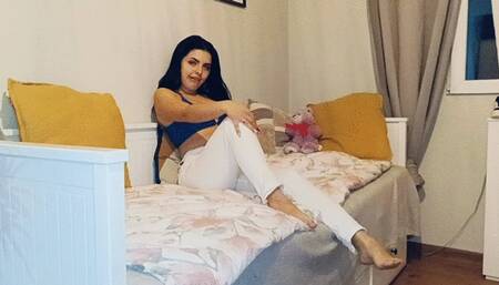 Legs play and Farts in white Jeans