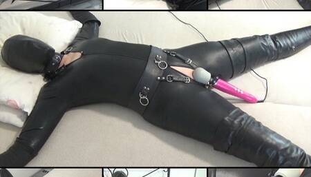 Wife in a leather bondage hood (part one 'Magic wand orgasm')