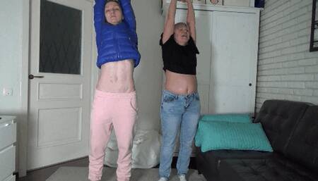 Girls Showing belly when stretching 4 St