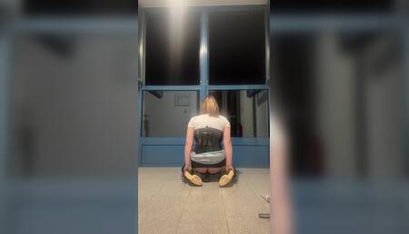 Sissy Fucking BBC Dildo in Stairwell