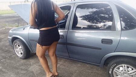 Pumping the pedals of my car with beautiful high heels until it starts (3)