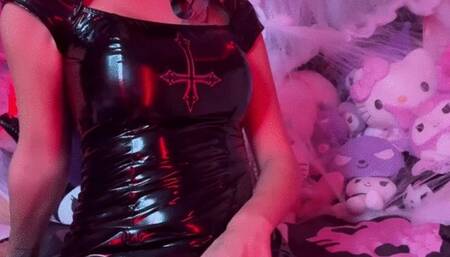 dominant big dick goth tgirl shoots ropes of cum