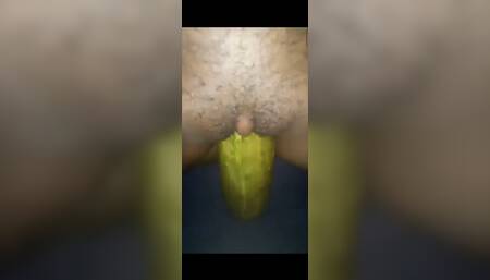 Skinny Ebony African Girl Playing with a Huge Cucumber in Her Tight Pussy...