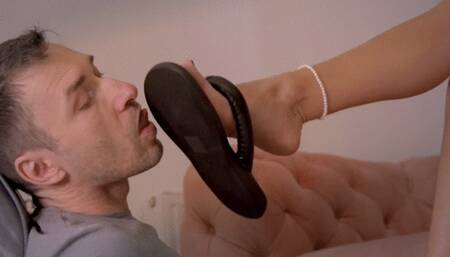 Pretty Ruslana (From Ukraine) Kicks Balls With Black Flip Flops - Russian Language