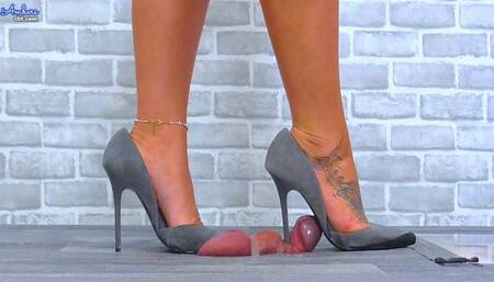 Punishing His Cock & Balls Under My Grey Suede Stilettos - Bug Cam - 101BUG
