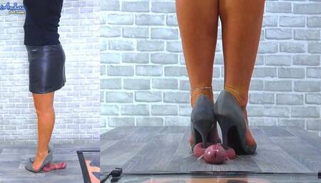 Punishing His Cock & Balls Under My Grey Suede Stilettos - Split Cam - 101SPLIT1