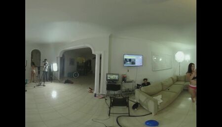 Teen Latina Lesbians Oil Wrestling with their Big Booty Step-sisters in VR