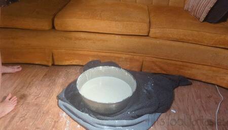 Fifi gets stuck sinking her bare feet into ankle deep corn starch oobleck *new*