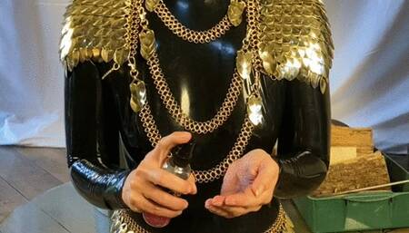 Rubbermissy is teasing herselfin full rubber latex mask high heels wet pussy heel licking gasmask breathplay