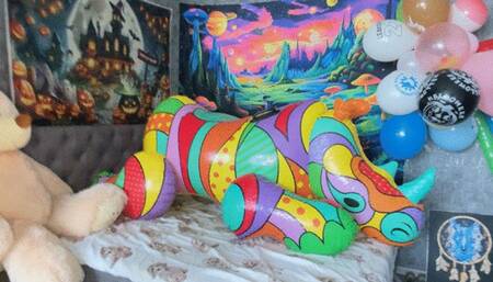 Mastrubate on inflatable rhino