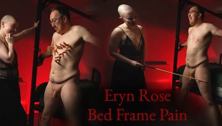 Bed Frame Pain - Paddle, Cane, Ballbusting and Clothespeg Zipper for Bound Male Sub