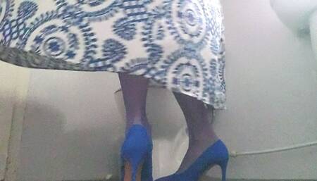 Long Blue Pattern Skirt Reading
