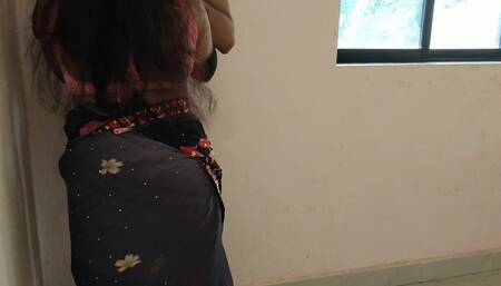 Hot Sexy India Sarika Aunty Wall Standing Romance Blow Job and Very Hard Doggy Anal Style Sex with Her Husband