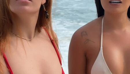 Real Interracial Blowjob BBC Japanese Lina Nakamura and redhead Maisa Pravo suck together