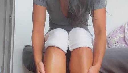 Oiling, shaking and massaging my sexy calves