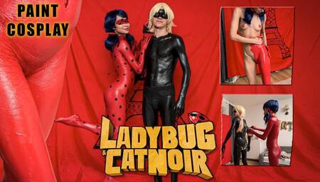 Ledybug and Cat Noir body art Cosplay mutual body painting