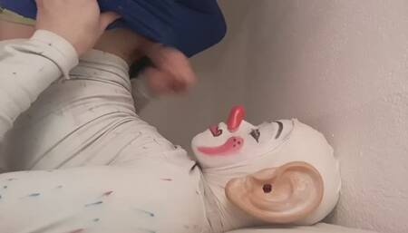 Clown masturbation and cumming in own mouth