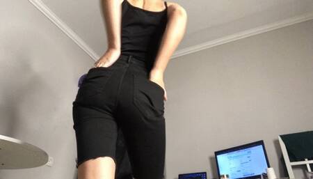 Teasing in jeans shorts!