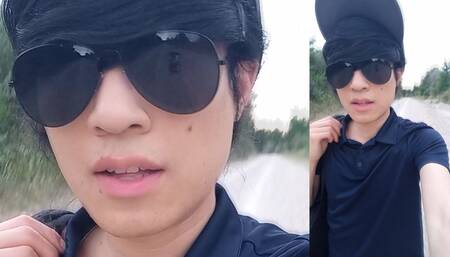 This Asian Gay Twink Has Something Shoved up His Ass and Sticking Out of His Butt as He Walks in Front of Everyone
