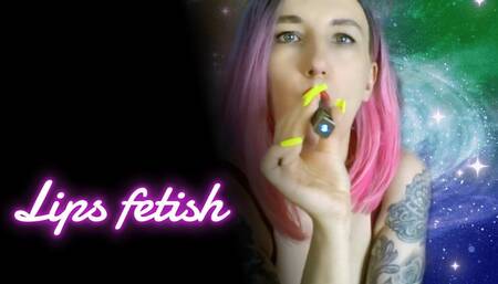 Lady Angela lips fetish red lipstick vaping applying lipstick plump lips