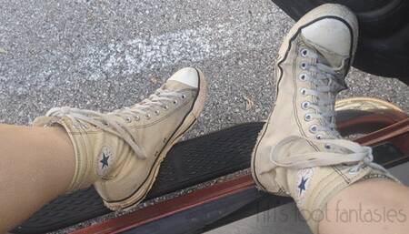 Fifi cranking her SUV in ultra high top Converse All Stars with lots of pumping stomping and dirty talk *new*