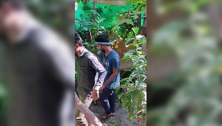 Three College Boys Enjoy Sex in the Woods Behind the House