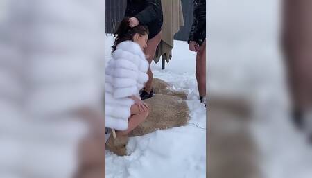A Group of Guys Banging a Pregnant Woman Outside in the Snow