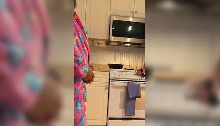 Cock Out While Maintance Guy Fixes Oven