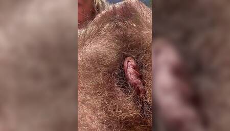 Nude Sunbathing Outside and Showing My Hairy Pussy