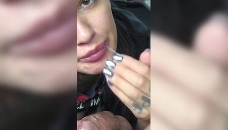 Fucking my horny step-sister in car while daddy is outside