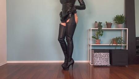 Strict sexy blonde teases with her chap boots