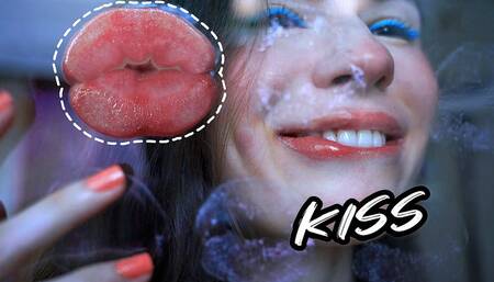 Glamour girl kiss with sweet shiny juicy lips