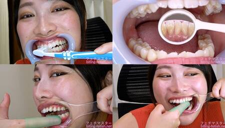 Miki Sunohara - Observing Sunohara Miki's teeth with a dental mirror & brushing her teeth while wearing a mouth opener & finger toothbrushing while wearing a lip hook