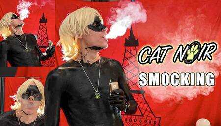 painted Cat Noir smoking a cigarette cosplay in paint and wig
