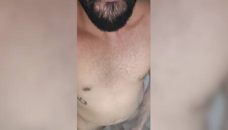 Camilo Brown Jerking His Big Uncut Cock in the Shower and Eating His Own Cum