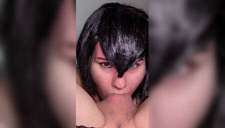 Goth Mavis Cosplayer Girl Gives Hard Balldeep Deepthroat and Gets a Huge Load Into Her Thorat