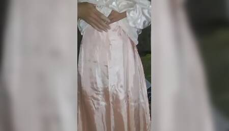Satin Long Gown Polkadot Crossdresser Masturbation Fetish