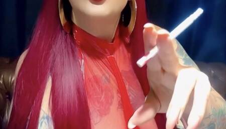 Winston 100s - Seductive redhead on smoky red vinyl