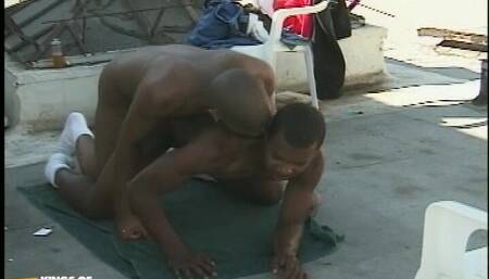 Black Twink Gets Deep Anal Fuck From a Dude with Huge Dick Outside
