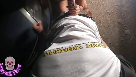 Playing in the Car at Night with My Best Friend - I Give Her a Creampie