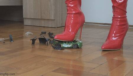 Everything breaks under the red boots