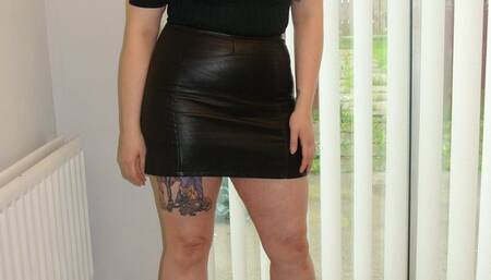 Giantess Lou crushes buildings, cars, trucks & train coaches in big black chunky heels full body view