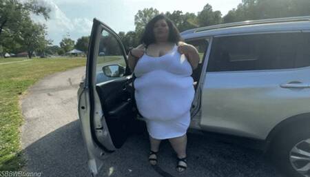 Public Park Waddle in a Tight White Dress