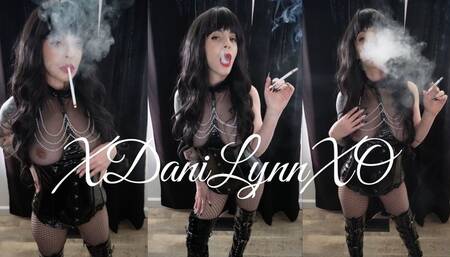 Smoking VS120 Wearing PVC Corset and Thigh High Boots