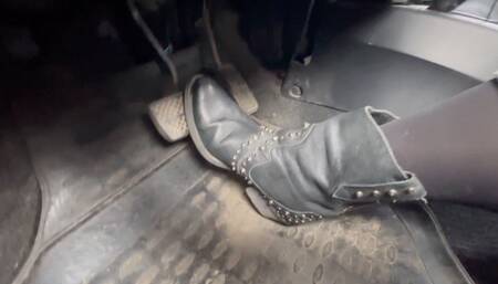 Charmy driving car in leather cowboy boots mpeg