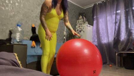 crazy jumping on red gymball