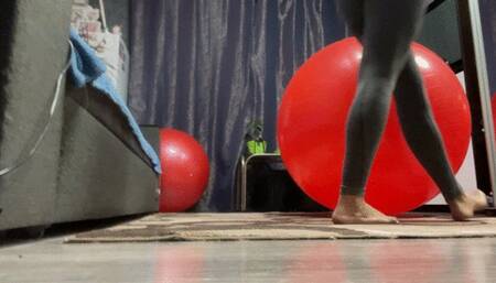 Crazy jump on big red ball