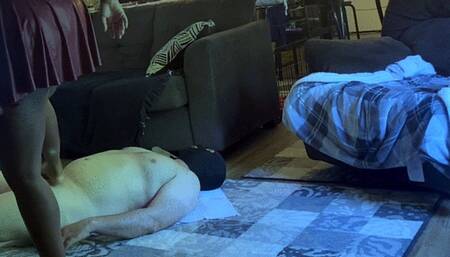 Ballbusting - Goddess MXDominion has fun Walking all over slaves Cock and Balls, foot domination, female domination, slave training 1080